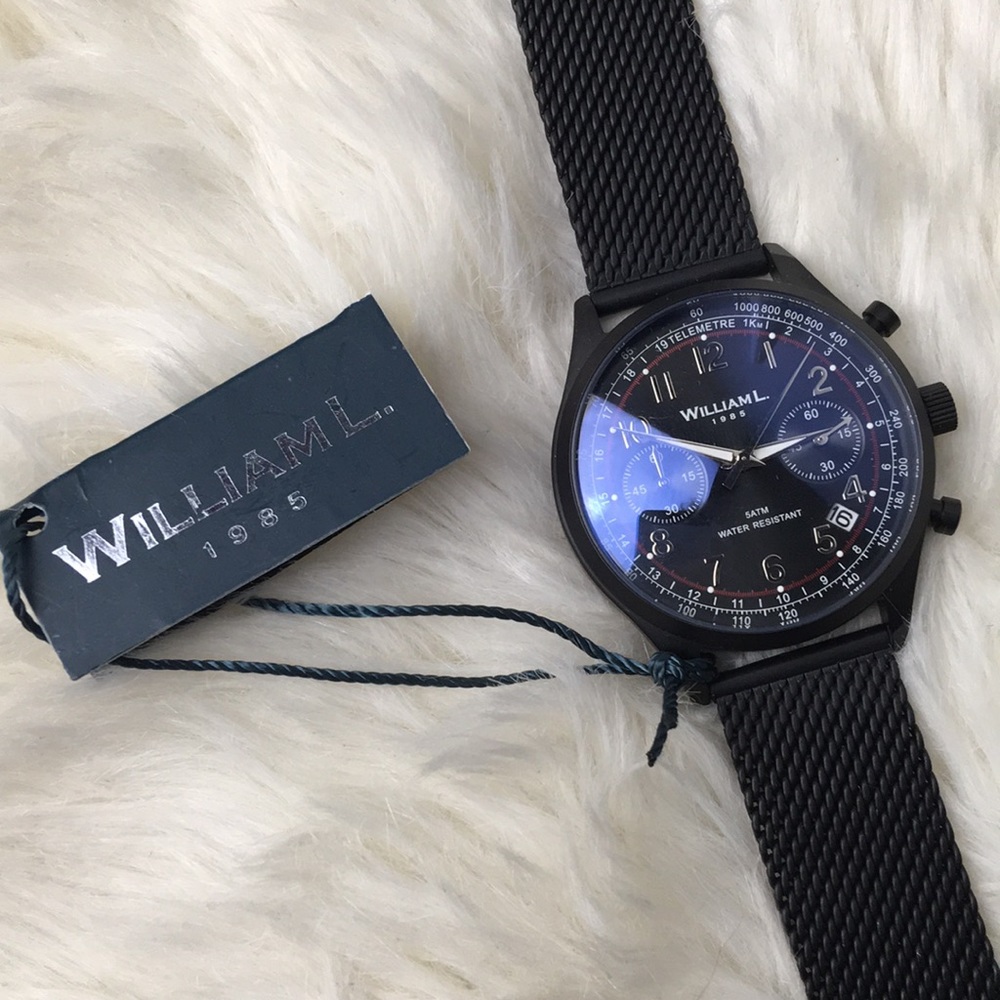 Men’s William L chronograph all black watch new